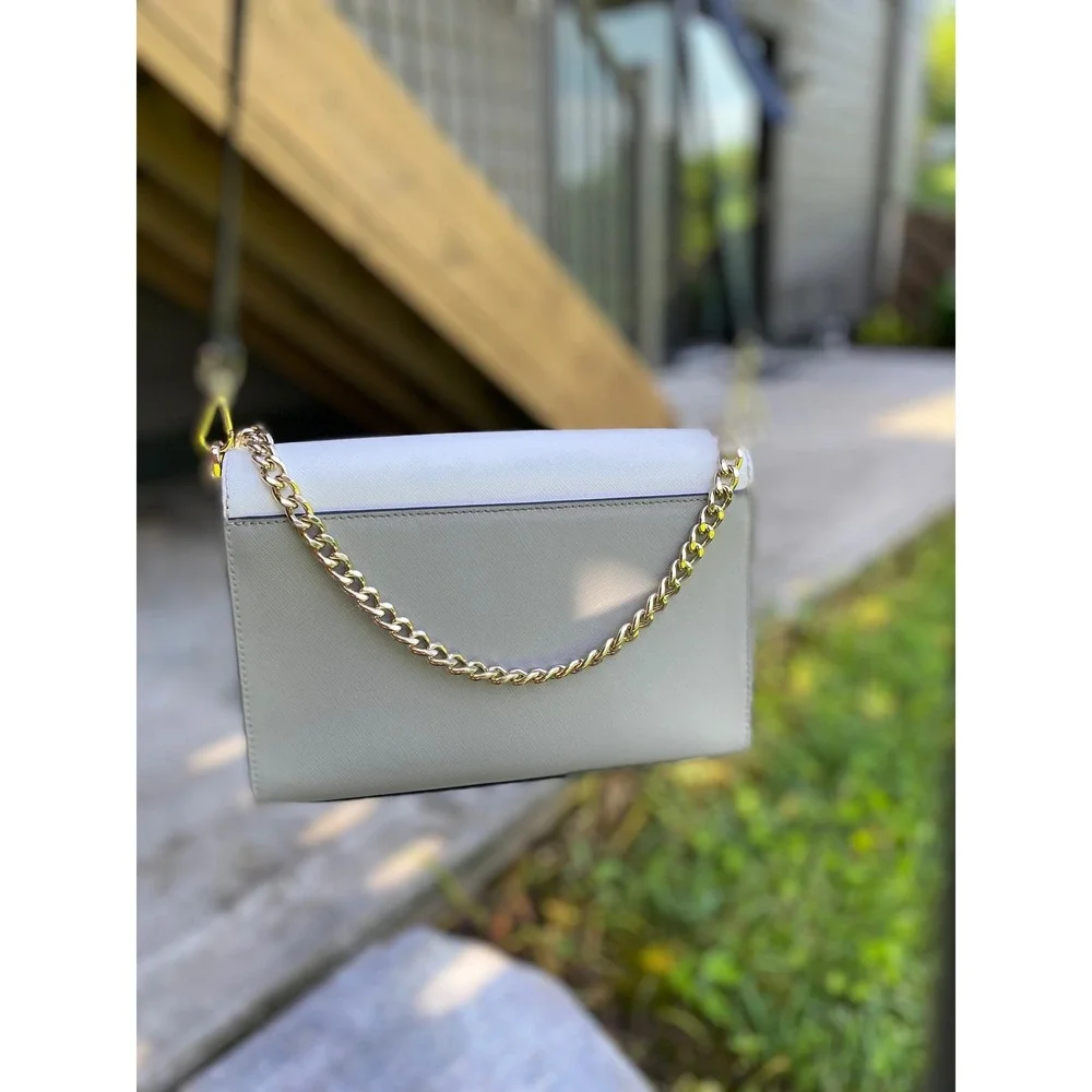 Kate Spade Carson Flap Bag Colorblock Convertible Crossbody Gray White Leather